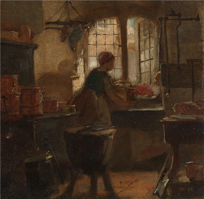 马蒂亚斯·马里斯（Matthias Maris，荷兰画家）高清作品-《厨房 (1859)》