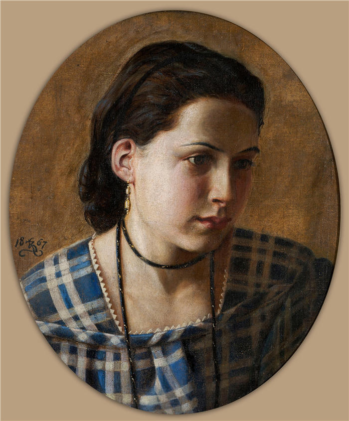克里斯蒂安·扎尔特曼（Kristian Zahrtmann，丹麦画家）高清作品-《维尔赫敏·埃里克森的肖像（1867 年）》