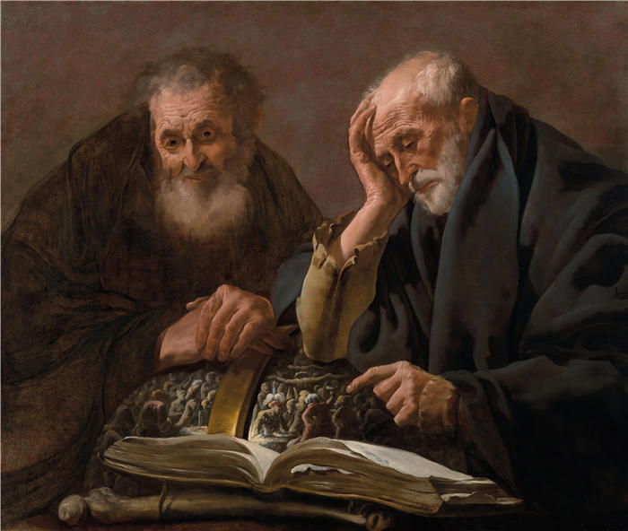 亨德里克·特·布鲁根(Hendrick ter Brugghen,荷兰画家)高清作品-《德谟克利特和赫拉克利特》