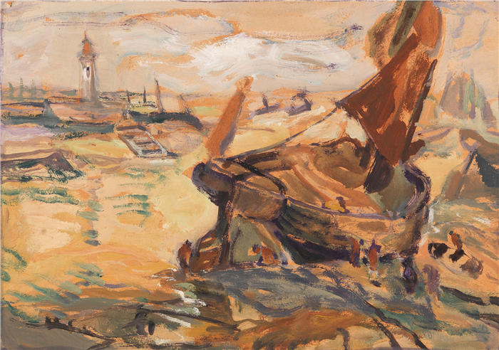 朱利叶斯·塞勒（Julius Seyler，德国画家，1873-1955 年）作品-瓦登海中的帆船（1912年）