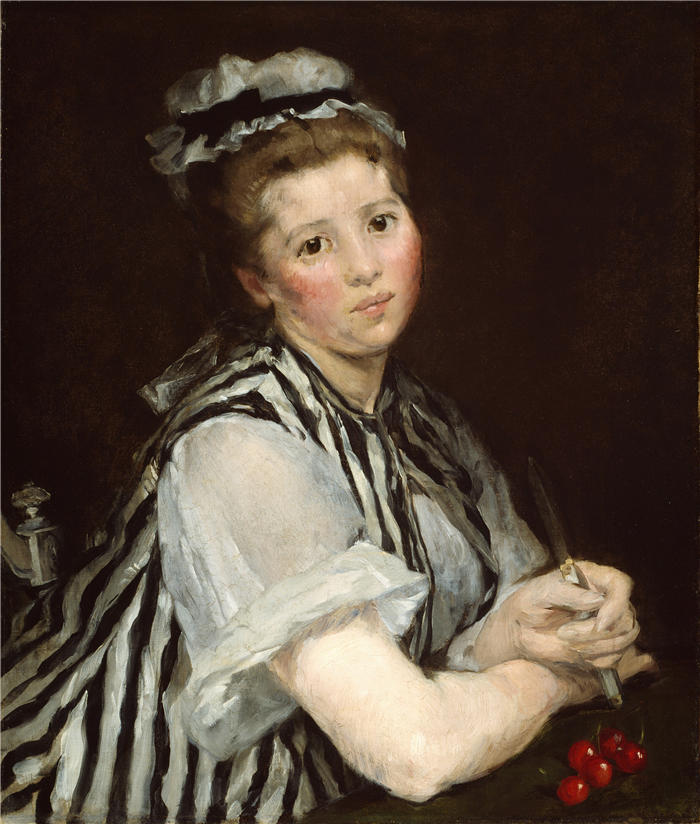 伊娃·冈萨雷斯(Eva Gonzalès,法国画家)高清作品-《樱桃女孩(约 1870 年)》