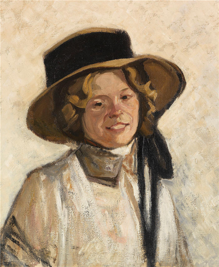 朱利叶斯·塞勒（Julius Seyler，德国画家，1873-1955 年）作品-戴帽子的女孩（约1900-1910年）