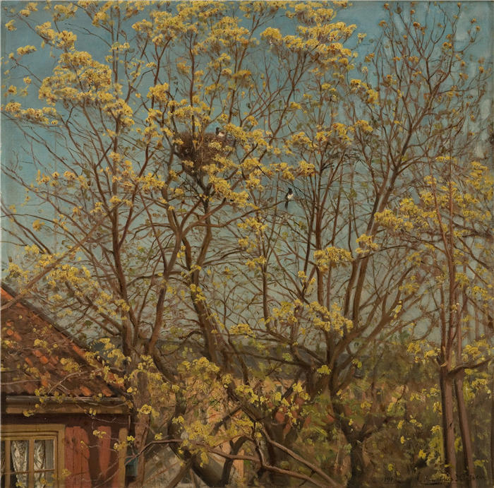 阿玛拉杜斯·尼尔森 (Amaldus Nielsen,挪威画家 )高清作品-《纳布尔。Motiv fra ateliervinduet, Majorstuveien 8 (1913)》