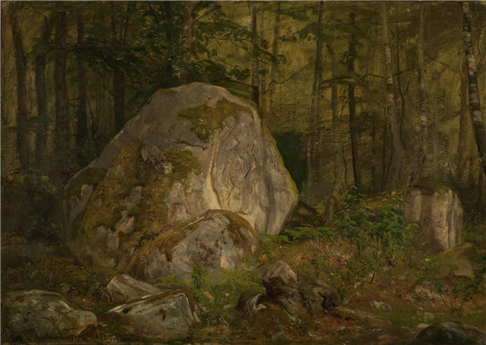 阿玛拉杜斯·尼尔森 （Amaldus Nielsen，挪威画家 ）高清作品-《Stenstudie，Ulvegjeldsheien (1872)》