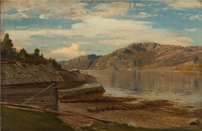 阿玛拉杜斯·尼尔森 (Amaldus Nielsen,挪威画家 )高清作品-《克文赫雷德Ænes之夜(1865)》