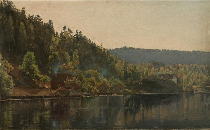 阿玛拉杜斯·尼尔森 （Amaldus Nielsen，挪威画家 ）高清作品-《里瑟尔附近的朗格桑德（1894年） 》