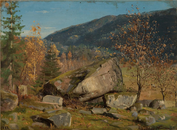 阿玛拉杜斯·尼尔森 （Amaldus Nielsen，挪威画家 ）高清作品-《赫斯塔格。曼达尔·别兰 (1862)》