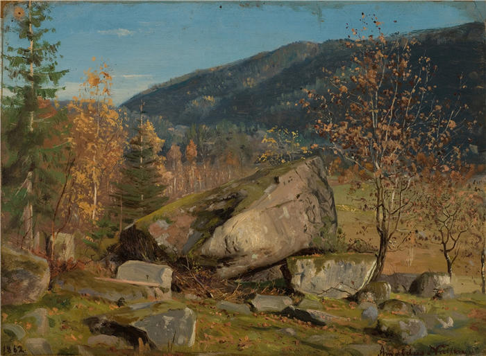 阿玛拉杜斯·尼尔森 (Amaldus Nielsen,挪威画家 )高清作品-《赫斯塔格。曼达尔·别兰 (1862)》