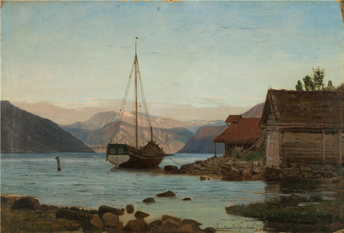 阿玛拉杜斯·尼尔森 （Amaldus Nielsen，挪威画家 ）高清作品-《巴莱斯特兰德之夜（1866） 》