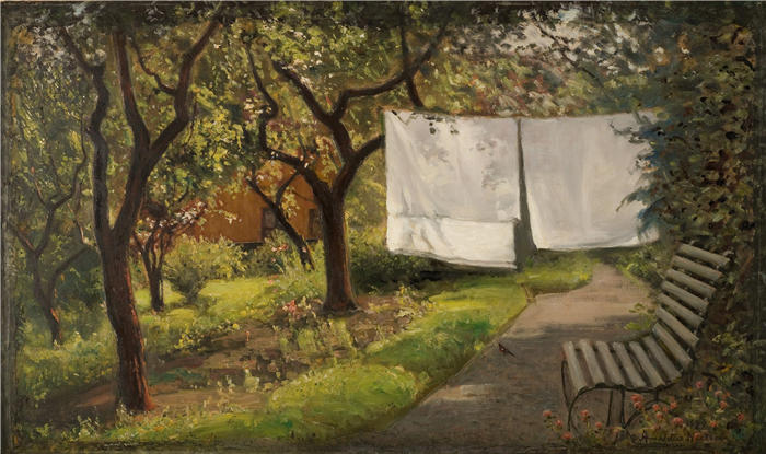阿玛拉杜斯·尼尔森 （Amaldus Nielsen，挪威画家 ）高清作品-《花园钩（1929）》