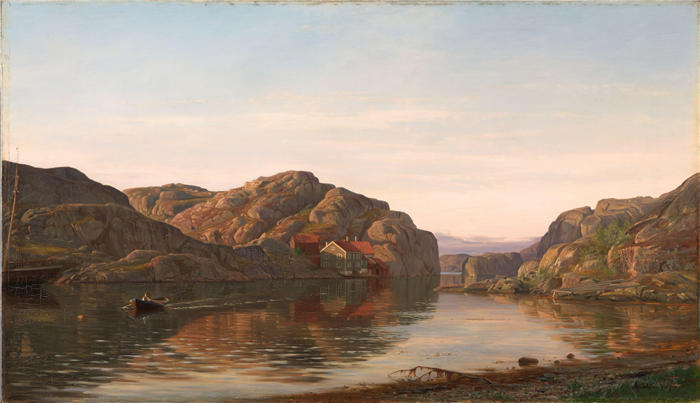 阿玛拉杜斯·尼尔森 (Amaldus Nielsen,挪威画家 )高清作品-《新赫勒松的早晨(1885 年)》