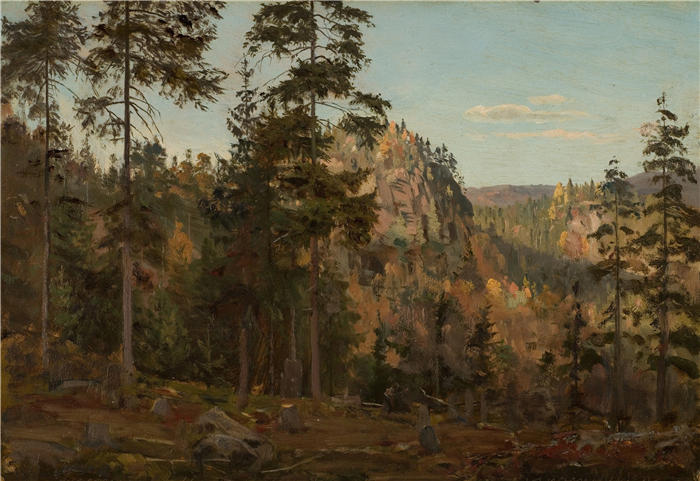 阿玛拉杜斯·尼尔森 （Amaldus Nielsen，挪威画家 ）高清作品-《韦德·桑代，比耶兰 (1862)》