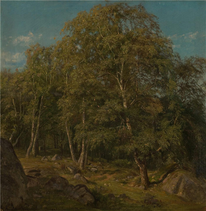 阿玛拉杜斯·尼尔森 （Amaldus Nielsen，挪威画家 ）高清作品-《斯科格帕蒂，曼达尔斯科格斯峡湾 (1872)》