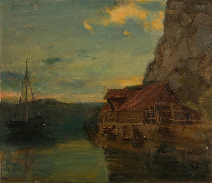 阿玛拉杜斯·尼尔森 （Amaldus Nielsen，挪威画家 ）高清作品-《弗拉·索尔斯维克，卑尔根 (1861)》