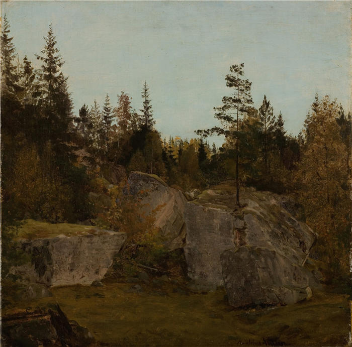 阿玛拉杜斯·尼尔森 （Amaldus Nielsen，挪威画家 ）高清作品-《斯坦斯图迪。曼达尔·别兰 (1862)》