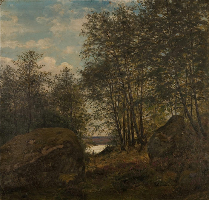 阿玛拉杜斯·尼尔森 (Amaldus Nielsen,挪威画家 )高清作品-《Ulvegjelskogen,曼达尔 (1863)》