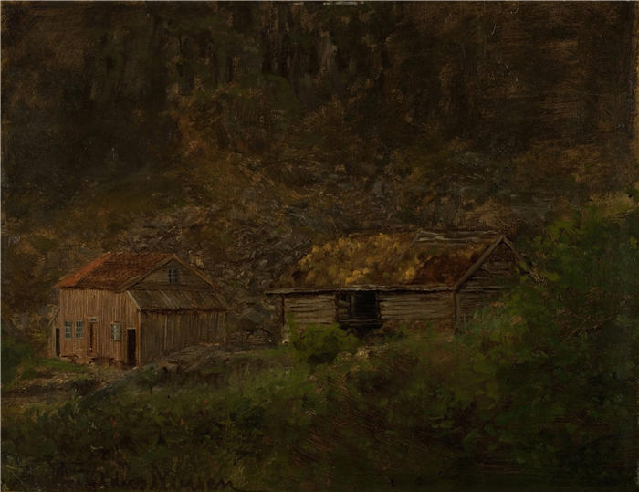 阿玛拉杜斯·尼尔森 （Amaldus Nielsen，挪威画家 ）高清作品-《霍尔特，曼达尔 (1858)》