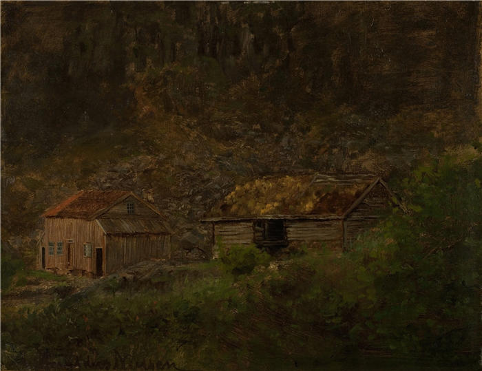 阿玛拉杜斯·尼尔森 (Amaldus Nielsen,挪威画家 )高清作品-《霍尔特,曼达尔 (1858)》