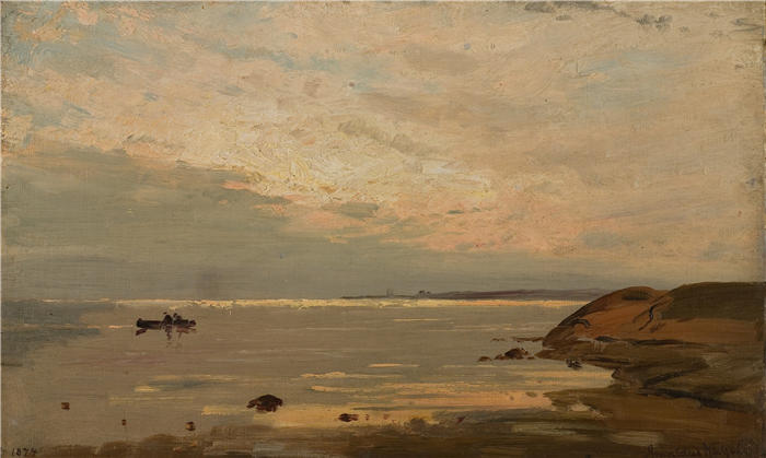 阿玛拉杜斯·尼尔森 (Amaldus Nielsen,挪威画家 )高清作品-《鲸鱼之夜(1874)》