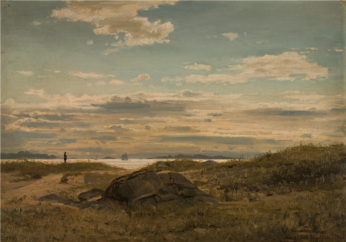 阿玛拉杜斯·尼尔森 （Amaldus Nielsen，挪威画家 ）高清作品-《弗拉曼内峡湾 (1868)》