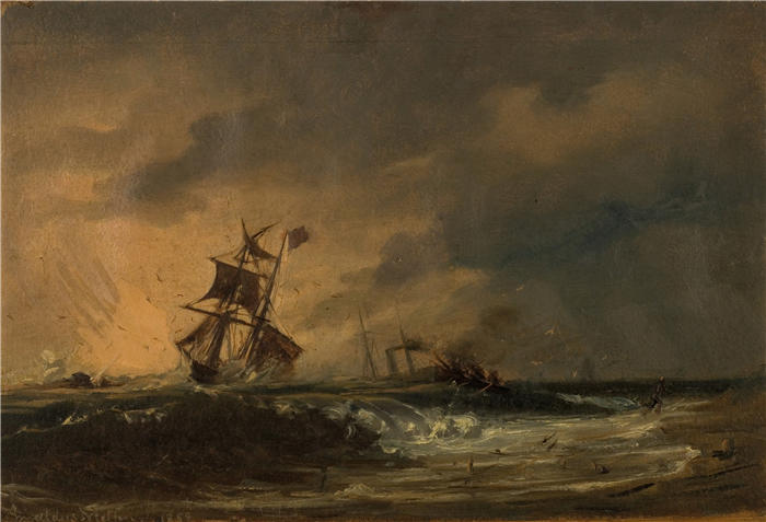 阿玛拉杜斯·尼尔森 （Amaldus Nielsen，挪威画家 ）高清作品-《Den første komposisjon (1859)》