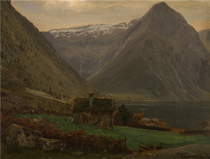 阿玛拉杜斯·尼尔森 （Amaldus Nielsen，挪威画家 ）高清作品-《Fra Æsefjord, Balestrand (1865)》