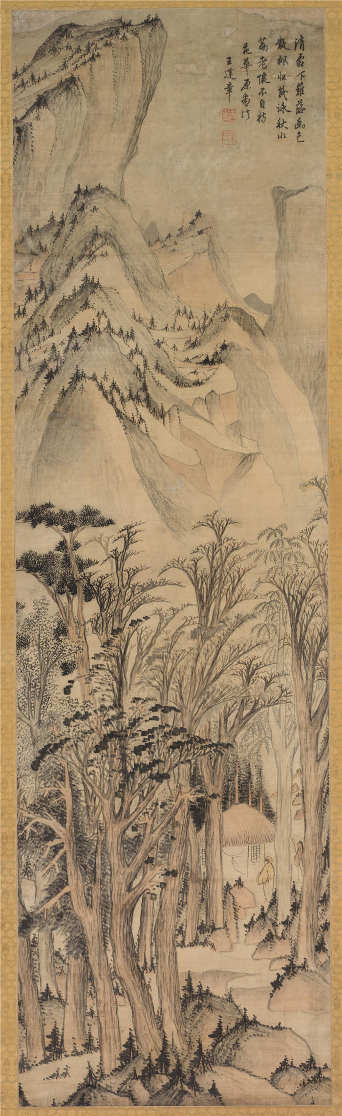 中国清代王建章高清作品《秋天树林图》