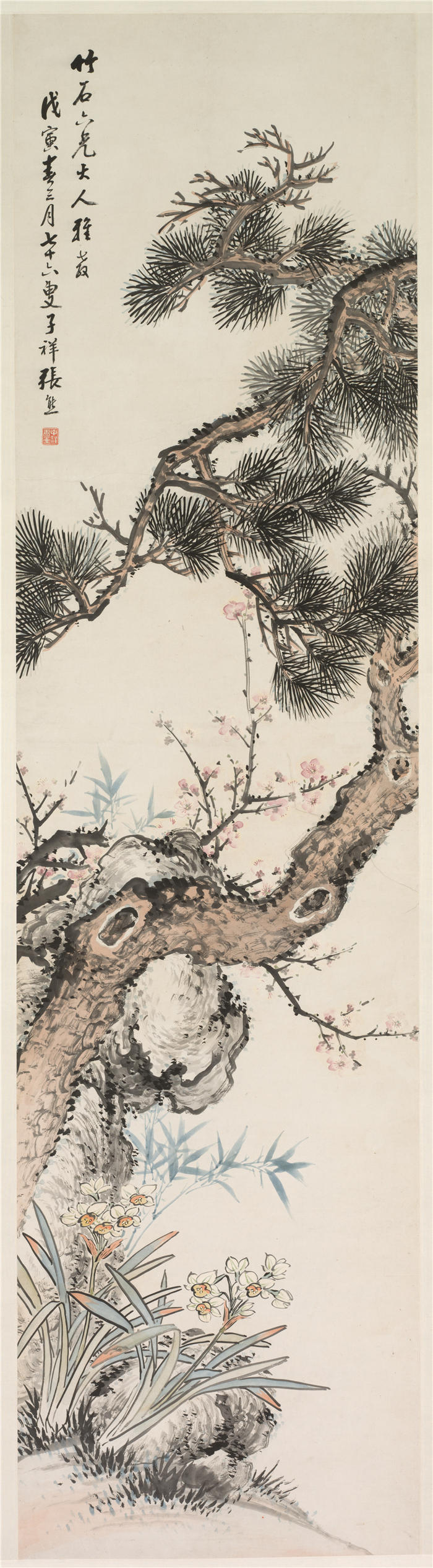 中国清朝画家张熊-《松石图》 高清国画作品