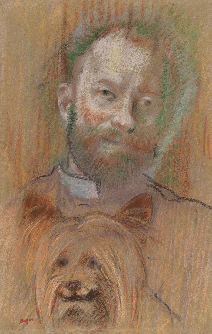 埃德加·德加（Edgar Degas）-Ludovic Lepic 抱着他的狗