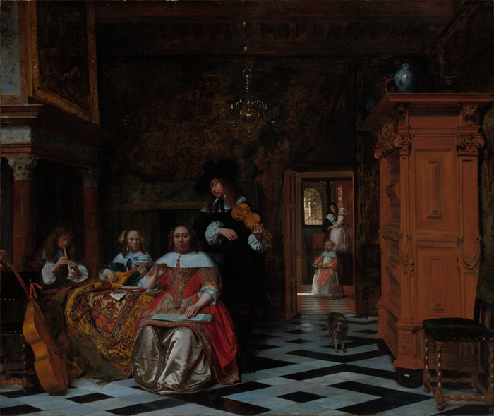 彼得·德·霍赫（Pieter de Hooch）-一家人演奏音乐的肖像，1663 年