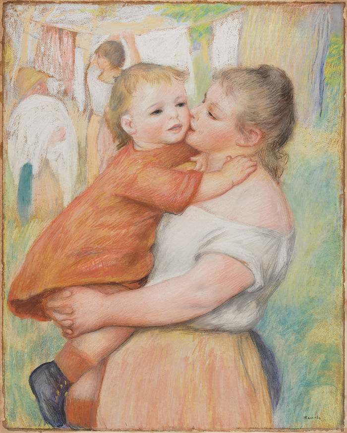 皮埃尔·奥古斯特·雷诺阿(Pierre-Auguste Renoir)作品 –洗衣女工和她的孩子(艾琳和皮埃尔)