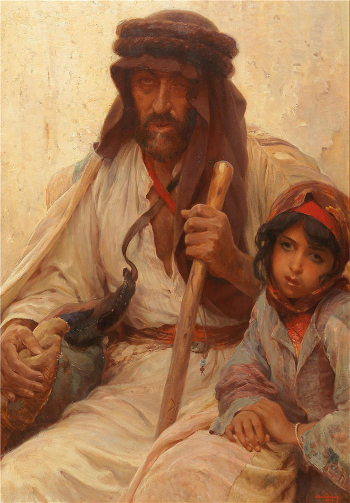 阿洛伊斯·汉斯·施拉姆 (Alois Hans Schram,奥地利画家)高清作品-贝都因人和年轻女孩
