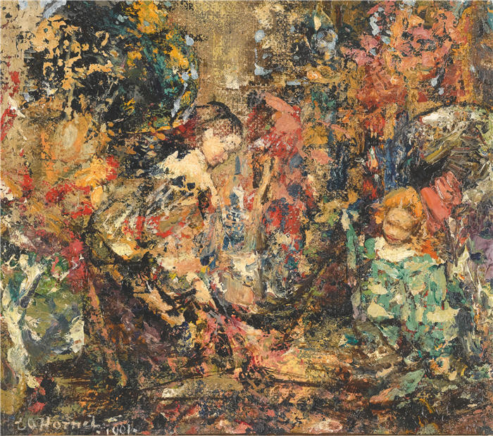 爱德华·阿特金森·霍内尔（Edward Atkinson Hornel，苏格兰画家）高清作品-《花童 (1901)》