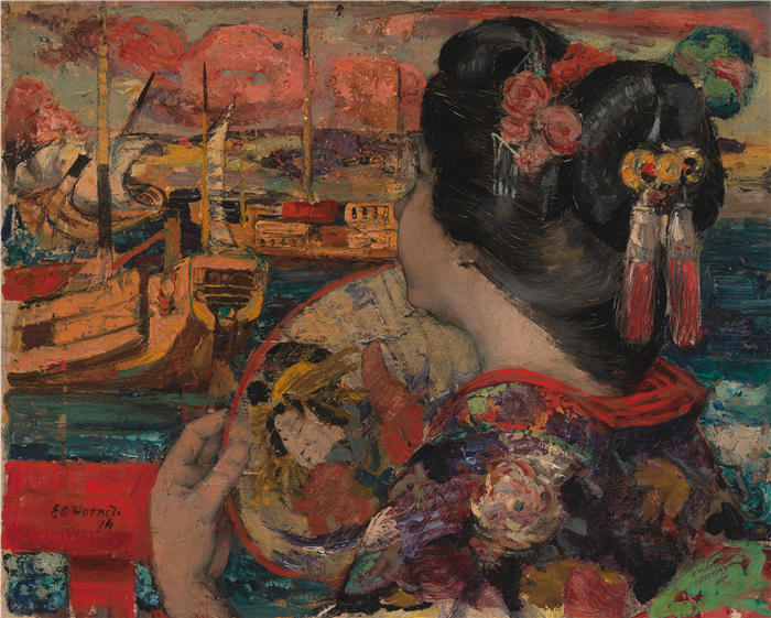 爱德华·阿特金森·霍内尔(Edward Atkinson Hornel,苏格兰画家)高清作品-《阳台,横滨》