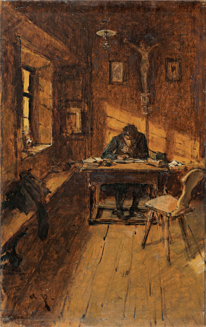 奥古斯特·冯·佩滕科芬（August von Pettenkofen，奥地利画家）高清作品-《乡村抄写员》