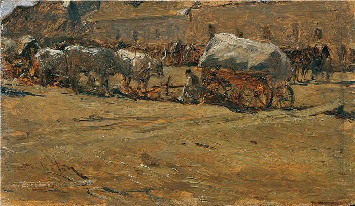 奥古斯特·冯·佩滕科芬(August von Pettenkofen,奥地利画家)高清作品-《匈牙利牛(1874年)》