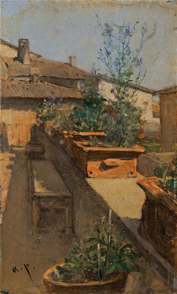 奥古斯特·冯·佩滕科芬（August von Pettenkofen，奥地利画家）高清作品-《屋顶花园》