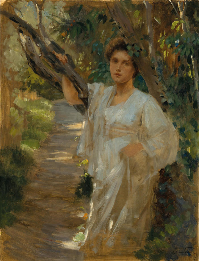 阿洛伊斯·汉斯·施拉姆 (Alois Hans Schram，奥地利画家)高清作品-森林里的女孩