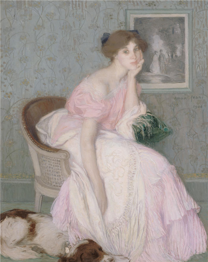 埃德蒙·弗朗索瓦·阿曼-让（Edmond Aman-Jean，法国画家）作品-《埃拉·卡迈克尔小姐的肖像（1906 年）》