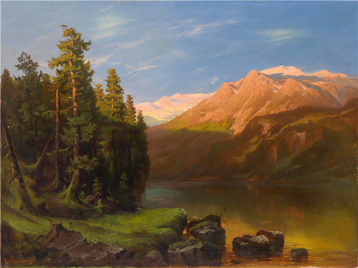 卡尔·施文宁格（Carl Schweninger，奥地利画家）高清作品-《日落中的风景》