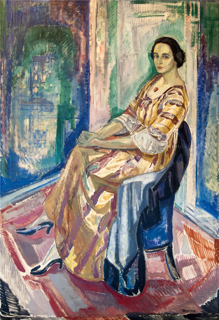 阿克塞尔·托内曼（ Axel Törneman，瑞典画家）高清作品-《Signe Henschen 夫人的肖像（1924 年）》