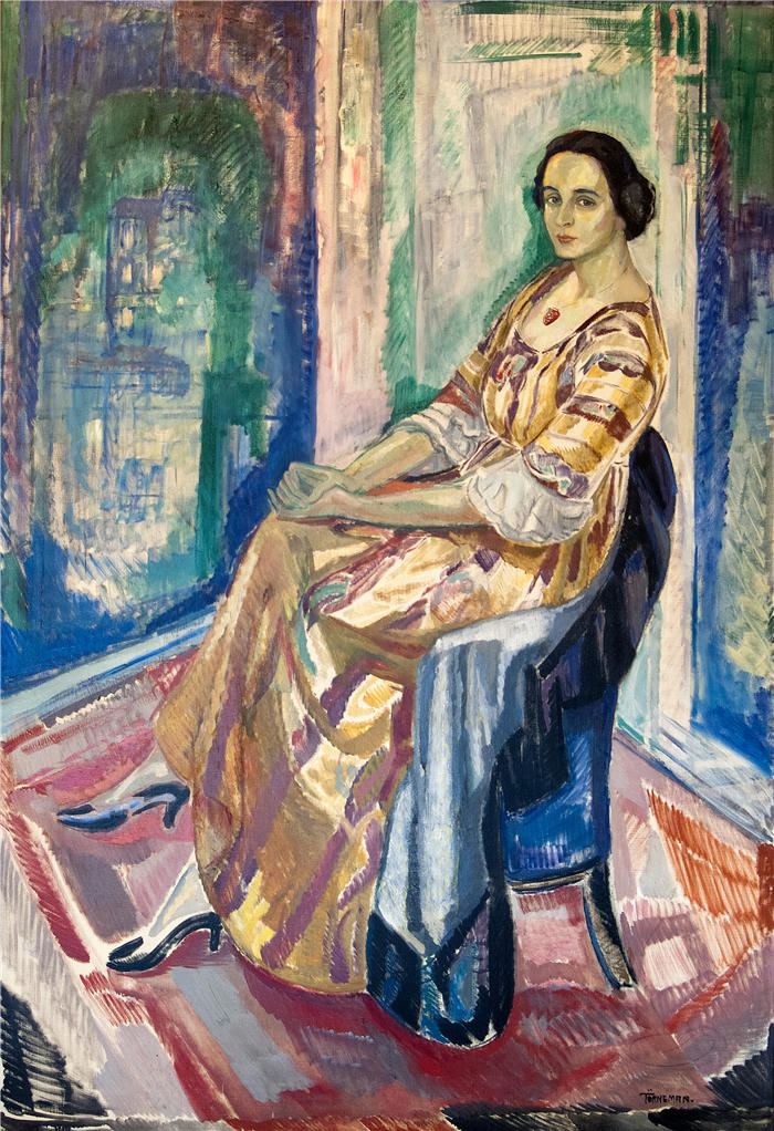 阿克塞尔·托内曼( Axel Törneman,瑞典画家)高清作品-《Signe Henschen 夫人的肖像(1924 年)》