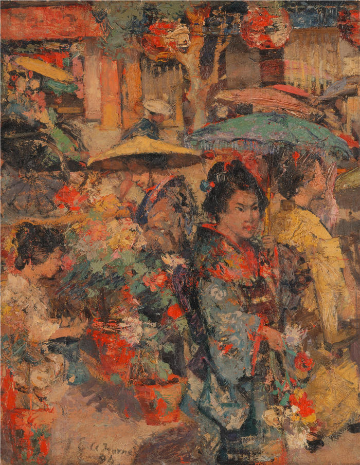 爱德华·阿特金森·霍内尔(Edward Atkinson Hornel,苏格兰画家)高清作品-《长崎花卉市场》