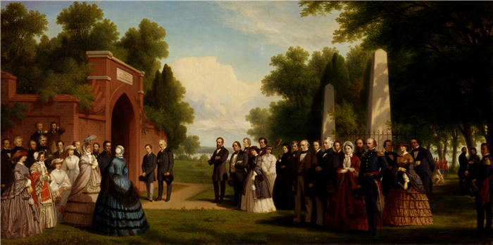托马斯·普里查德·罗斯特（Thomas Prichard Rossiter,美国画家）-1860 年 10 月，威尔士亲王、布坎南总统和政要参观位于弗农山的华盛顿陵墓 (1861)