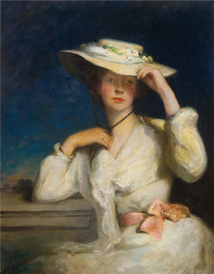 乔治·埃尔加·希克斯 (George Elgar Hicks，英国画家)高清作品-《粉红色和白色的交响曲（1900-1914）》