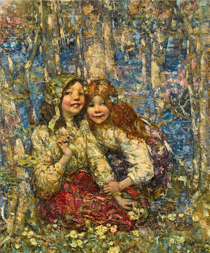 爱德华·阿特金森·霍内尔（Edward Atkinson Hornel，苏格兰画家）高清作品-《风信子木 (1919)》