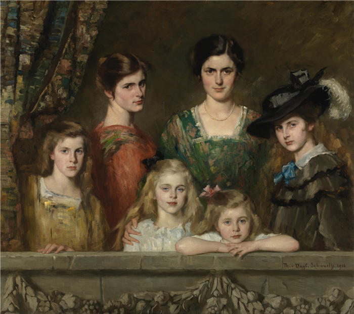 特蕾莎·施瓦茨（Thérèse Schwartze，荷兰画家）高清作品-《六个女儿博伊塞万（1916） 》