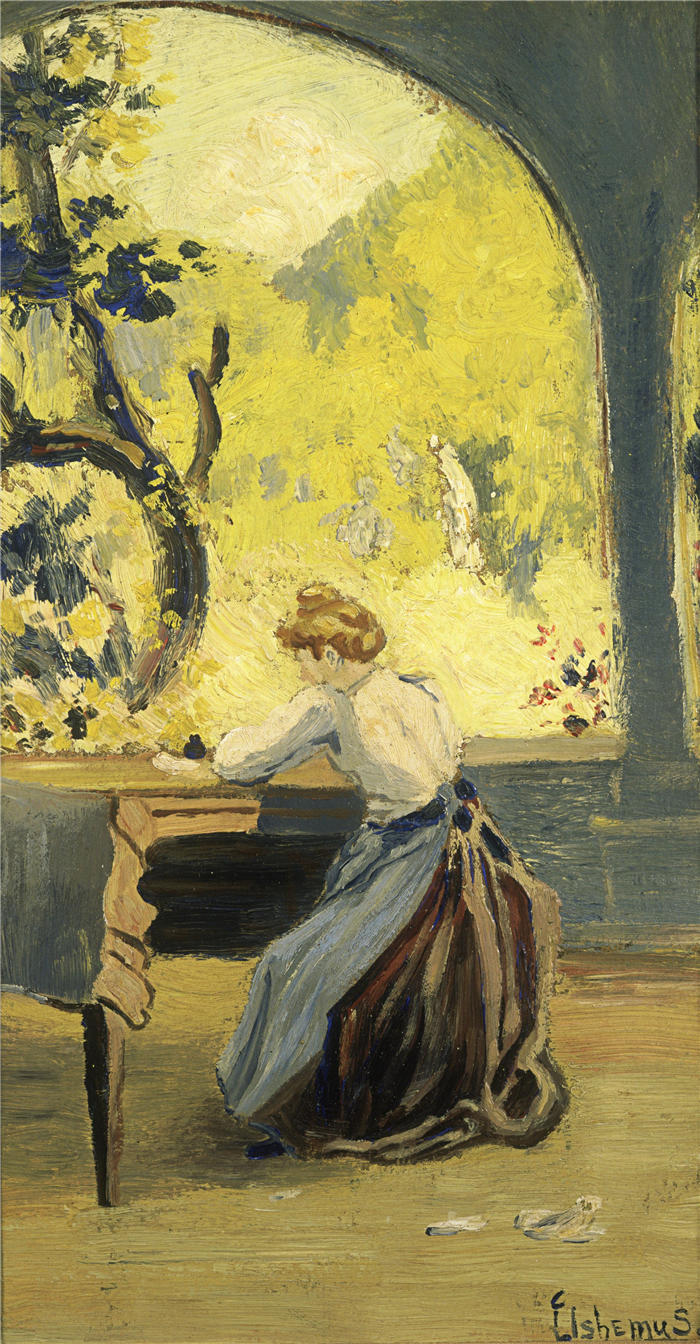 路易斯·米歇尔·艾西莫斯（Louis Michel Eilshemius，美国画家）高清作品-《春天的阳台》