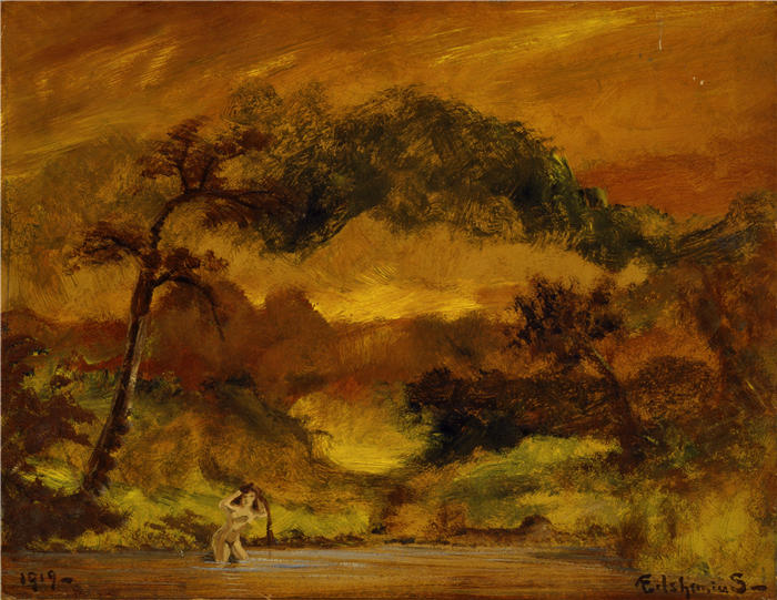 路易斯·米歇尔·艾西莫斯（Louis Michel Eilshemius，美国画家）高清作品-《悬垂的树枝（1919）》