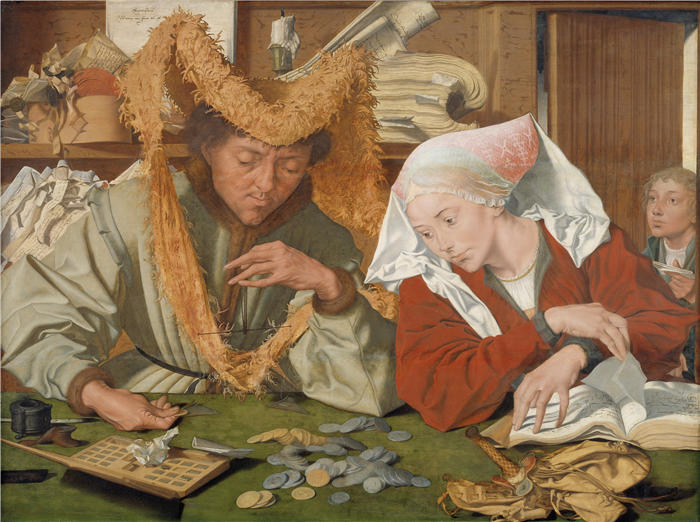 马里努斯·范·雷默斯韦尔(Marinus Van Reymerswale,荷兰画家,1666 - 1724 年)作品-商人和他的妻子(1540)